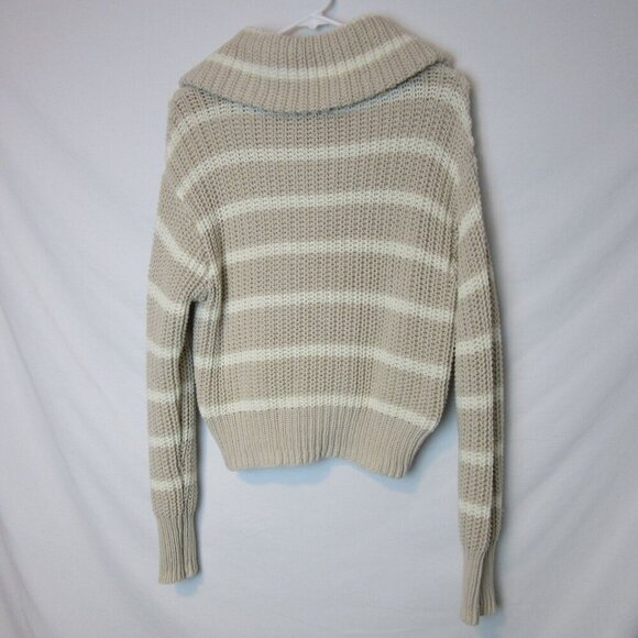 American Eagle Beige Knit 1/4 Zip Sweater Collared Striped Preppy Women's Small - Picture 7 of 8